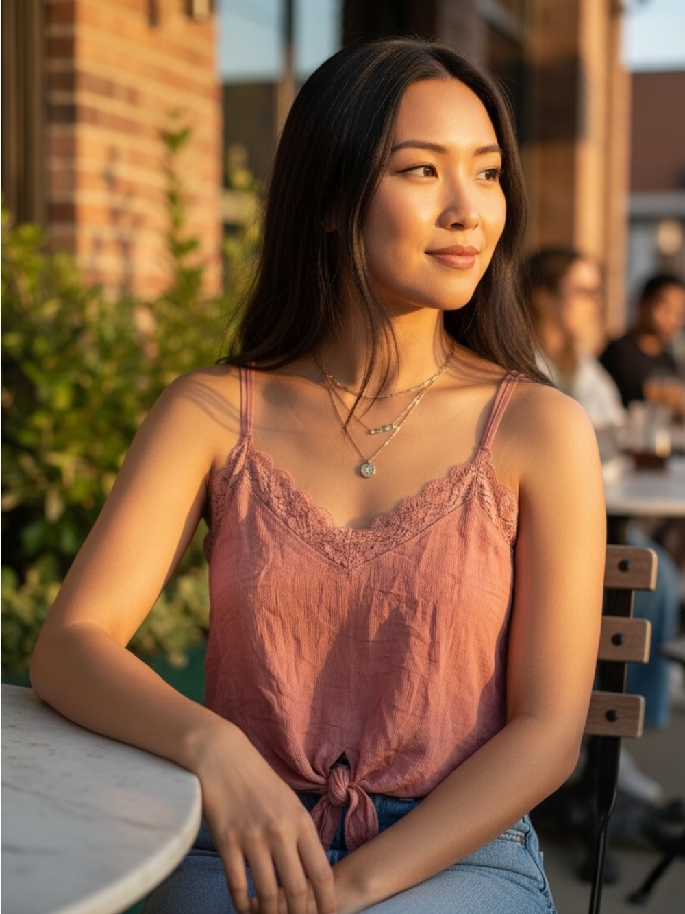American Rag Rose Lace-Trim Tie-Front Camisole